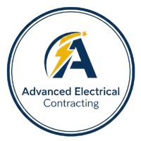 Logo for Advanced Electrical Contracting: a circular design with a blue letter "A" and a yellow lightning bolt.