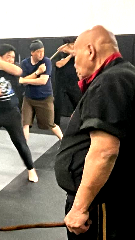 Grandmaster Bobby Taboada watches students perform eskrima training drills withh rattan during Chicago area seminar.