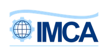 IMCA logo in blue with a globe inside a gear and a wavy line above the text