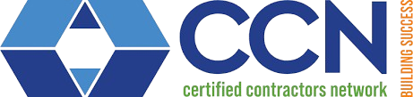 Logo of CCN, with a blue geometric shape and dark blue letters, and the words 