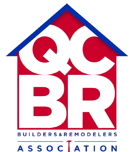 Logo for QCBR Builders & Remodelers Association; red house frame with blue roof, white text 