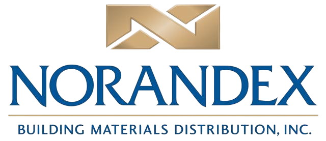 Logo for Norandex, a building materials distributor. Features gold geometric design above blue text.