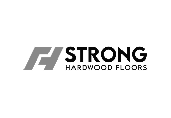 Logo for Strong Hardwood Floors featuring a stylized grey icon next to the company name in black text.
