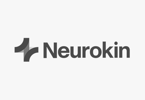 The logo for Neurokin, featuring a dark grey abstract cross icon next to the company name in a bold, sans-serif font.