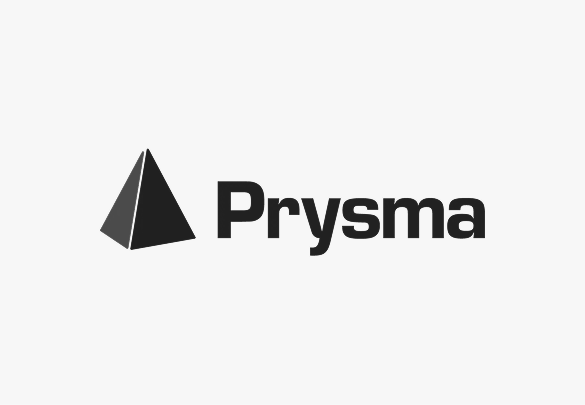 Logo for Prysma featuring a stylized black triangular pyramid icon to the left of the word 