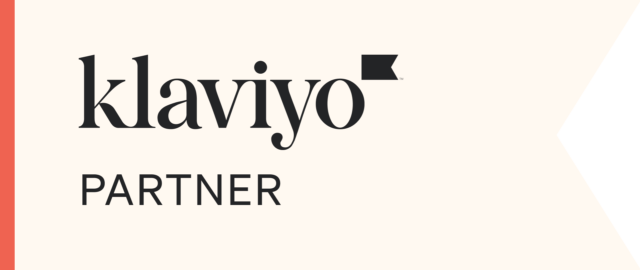 Klaviyo Partner logo with black text on a cream background and a small red vertical line on the left.