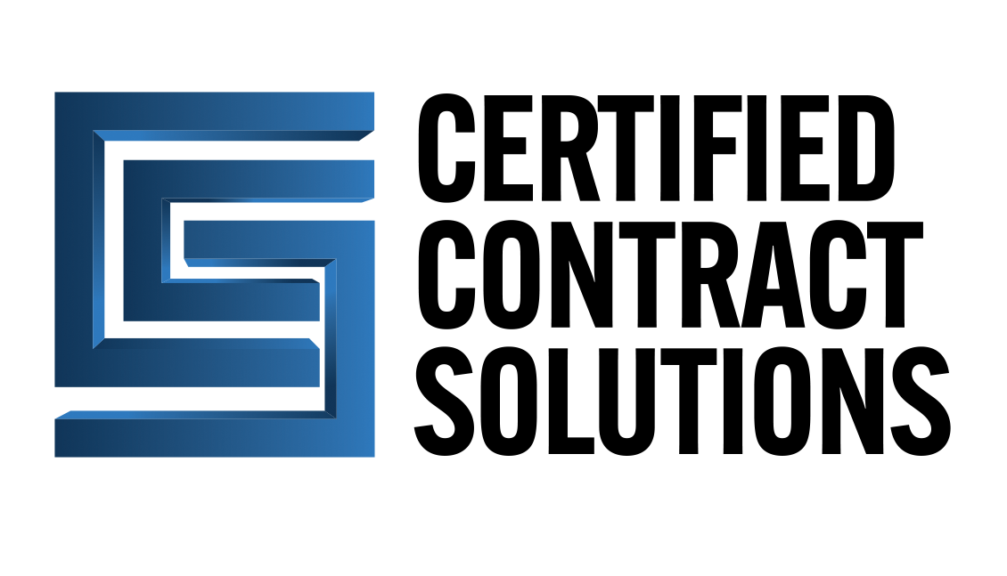 The logo for Certified Contract Solutions features a blue, geometric 