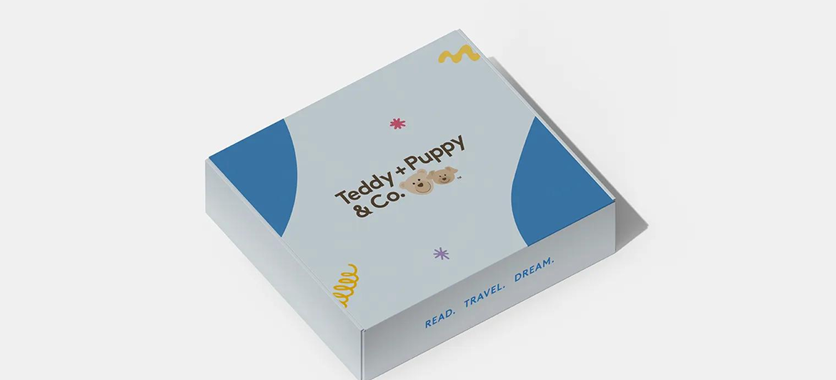 A light blue branded box with blue side panels, labeled