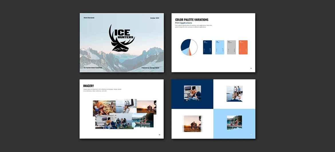 A branding presentation layout featuring an
