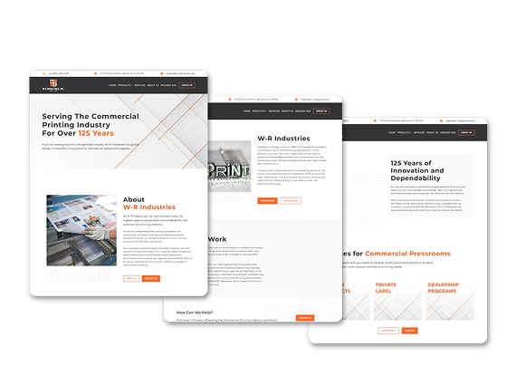 Three website page mockups for