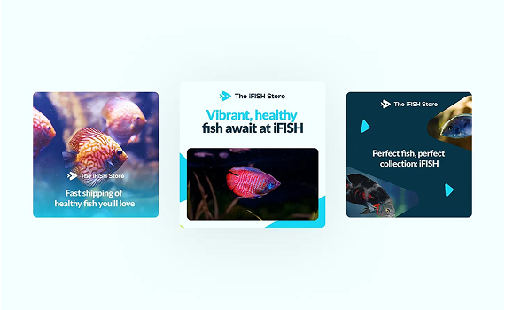 Three promotional social media tiles for