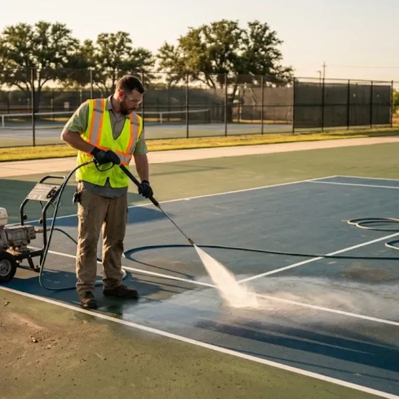 Fort Worth athletic court surface maintenance and traction restoration cleaning service preventing slip hazards and coating wear