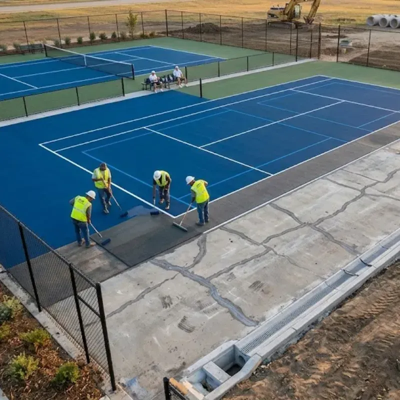 Fort Worth tennis court retrofit with cushioned court surface upgrade and fresh line restriping for improved player comfort and performance