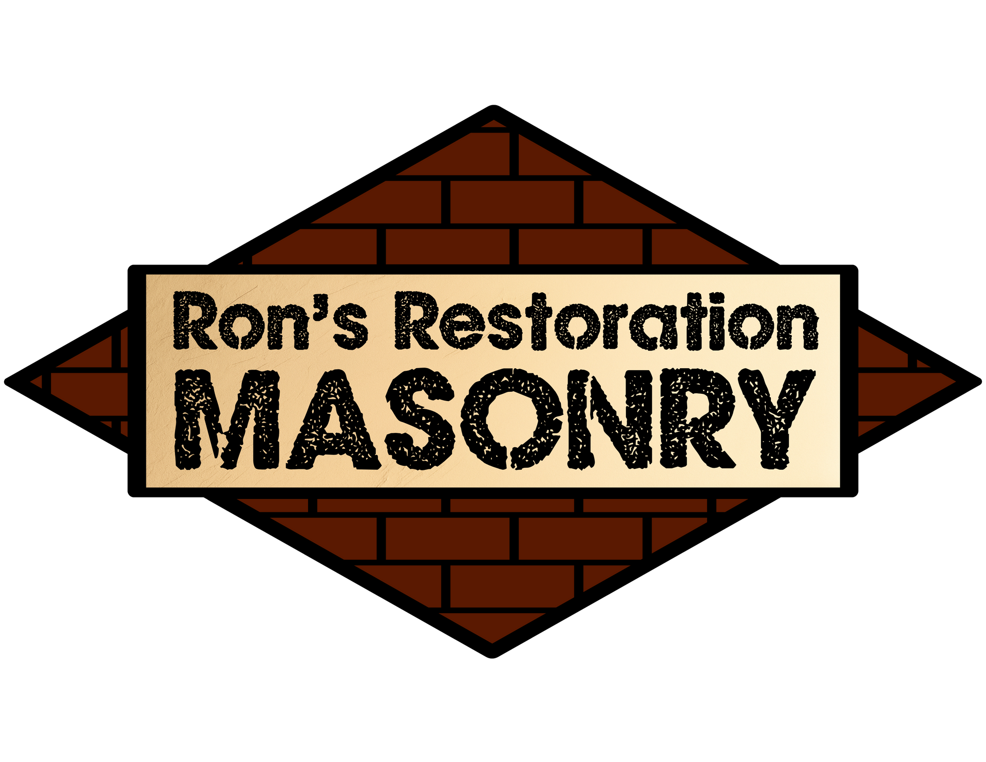Logo for Ron's Restoration Masonry: Diamond-shaped brick background with text "Ron's Restoration MASONRY".