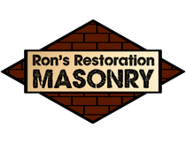 Logo for Ron's Restoration Masonry: Diamond-shaped brick background with text "Ron's Restoration MASONRY".