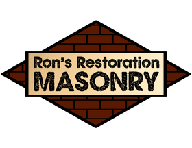 Logo for Ron's Restoration Masonry: Diamond-shaped brick background with text "Ron's Restoration MASONRY".