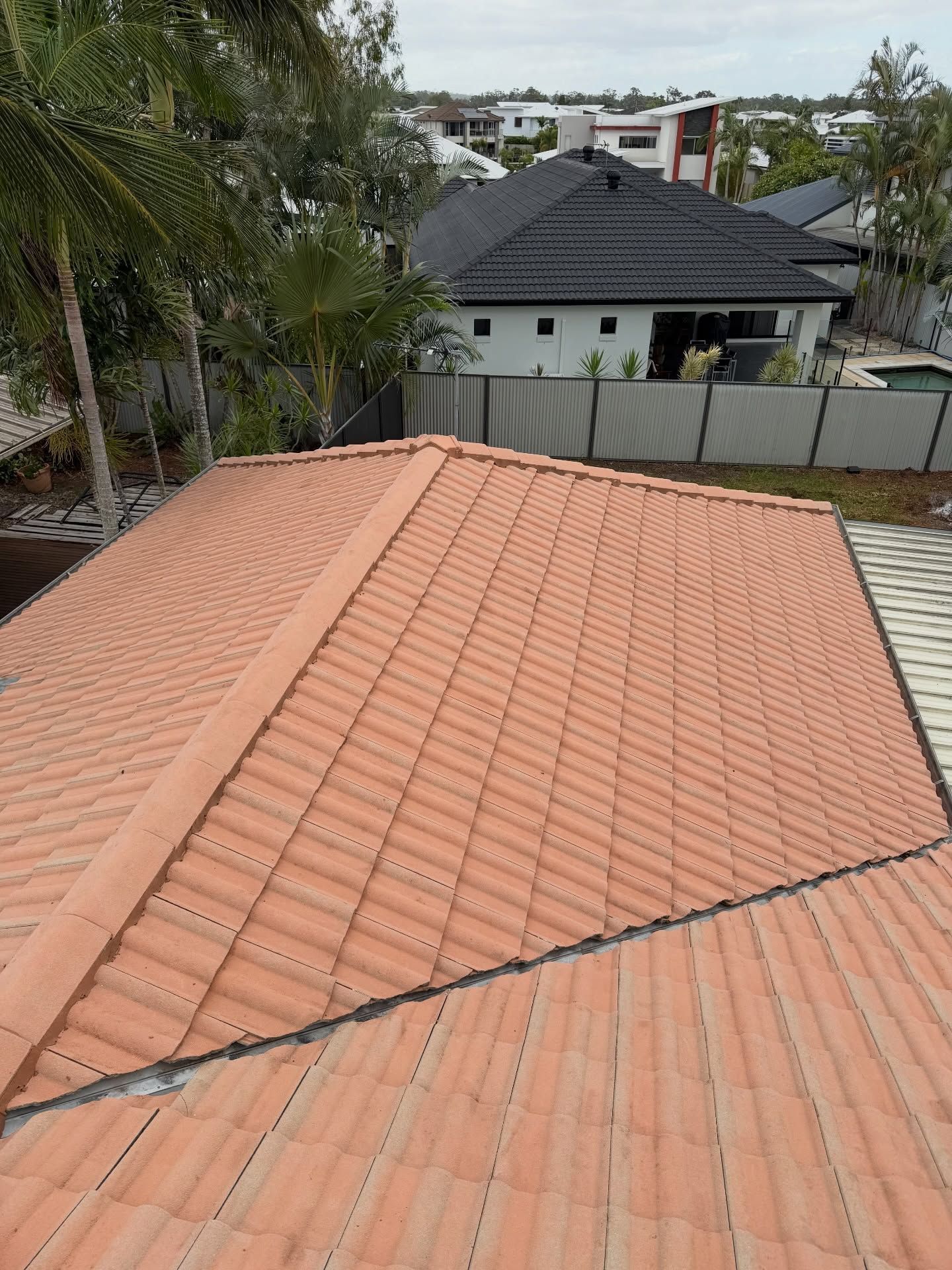 Overhead View of a Terracotta Tile Roof — Coastal Pressure Solutions in Runaway Bay, QLD