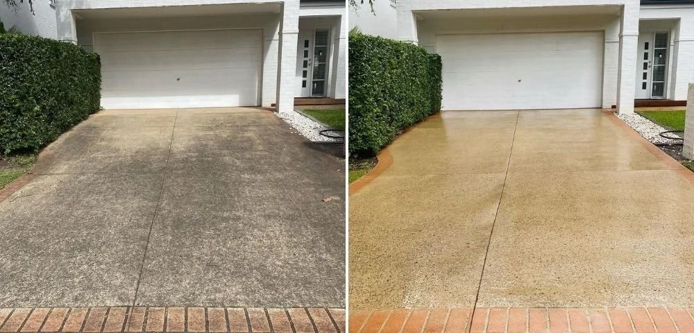 Before and After Comparison of a Driveway — Coastal Pressure Solutions in Oxenford, QLD
