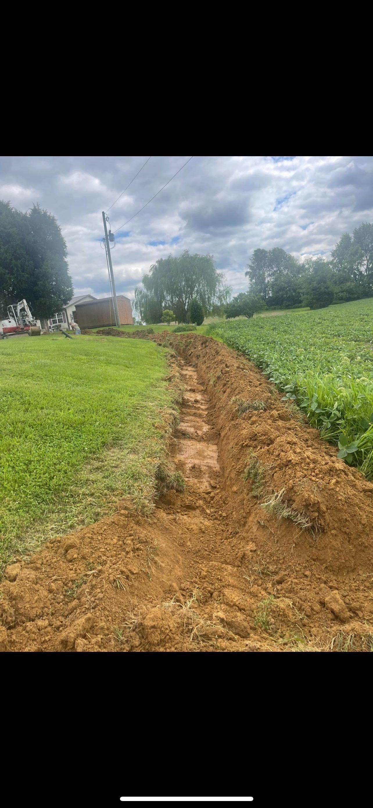 A dirt road going through a grassy field.