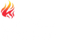 Red and orange stylized flame icon on a white background