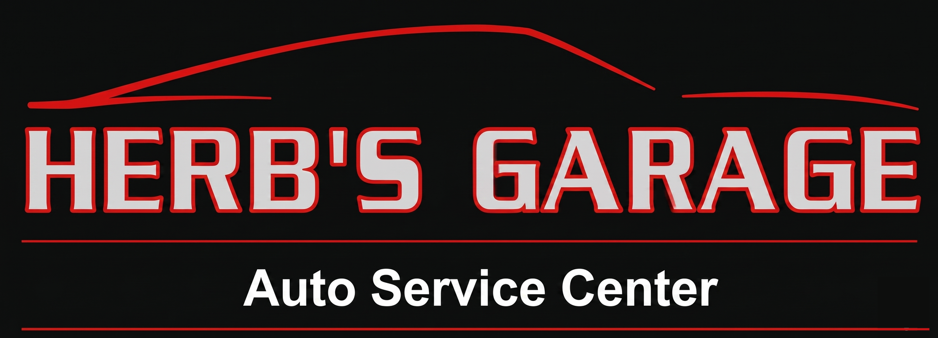 Herb's Garage Auto Service Center logo with red car outline on black background