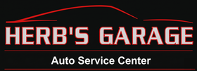Herb's Garage Auto Service Center logo with red car outline on black background