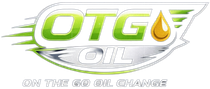 OTG Oil logo with green and silver text and a gold oil drop, &ldquo;On the Go Oil Change&rdquo; tagline