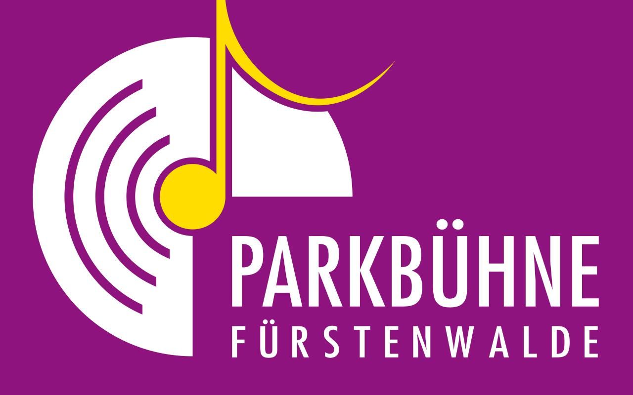 Logo der Parkbühne Fürstenwalde in Weiß und Gelb auf violettem Hintergrund