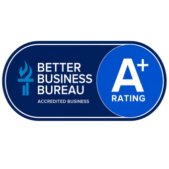Better Business Bureau A+ rating badge in blue and white
