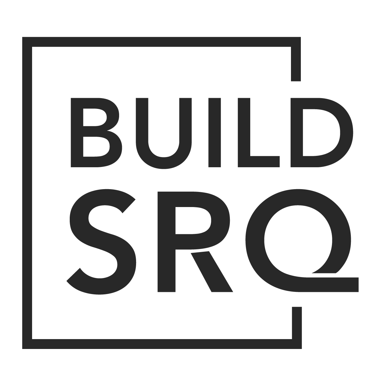 Black-and-white BUILD SRQ logo inside a square border