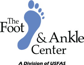 Blue foot outline next to text