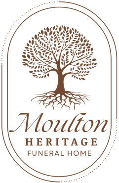 Moulton Heritage Funeral Home logo with brown tree in an oval frame
