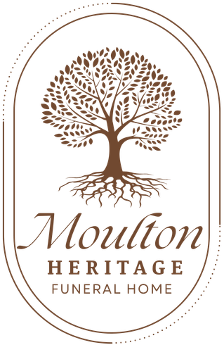 Moulton Heritage Funeral Home logo with a brown tree inside an oval border.