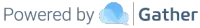 “Powered by Gather” logo with blue cloud icon and gray text on a white background