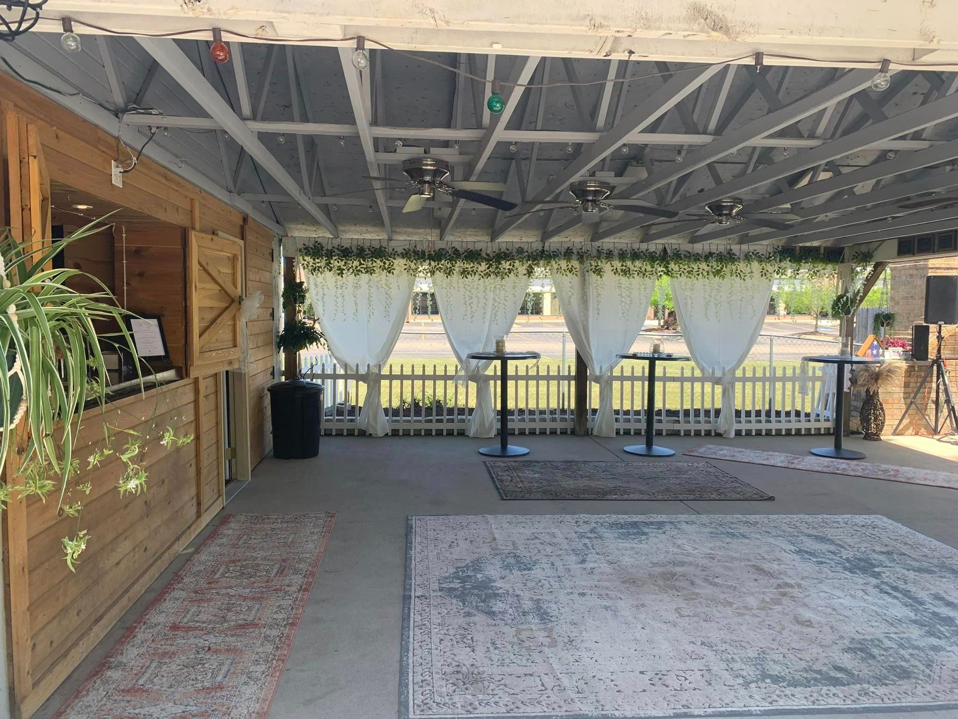 There is a dance floor in the middle of the room.