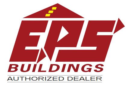Logo for EPS Buildings, with a red geometric house shape and