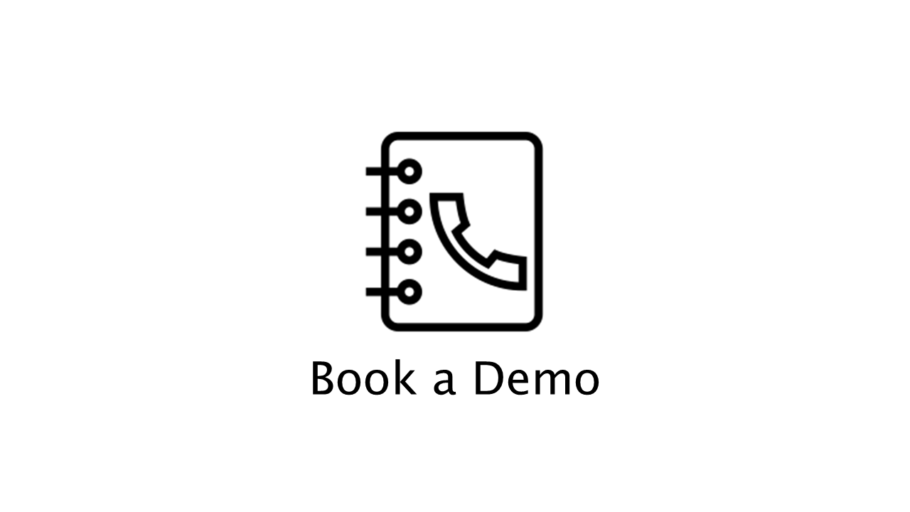 Icon of a phone receiver inside a notepad, with "Book a Demo" text below.