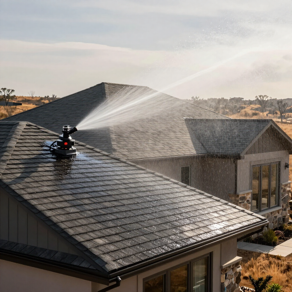 Controlled wildfire defense demonstration on a home roof