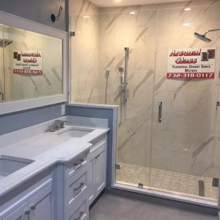 Frameless shower glass, doors, Arsenal Glass, NJ.