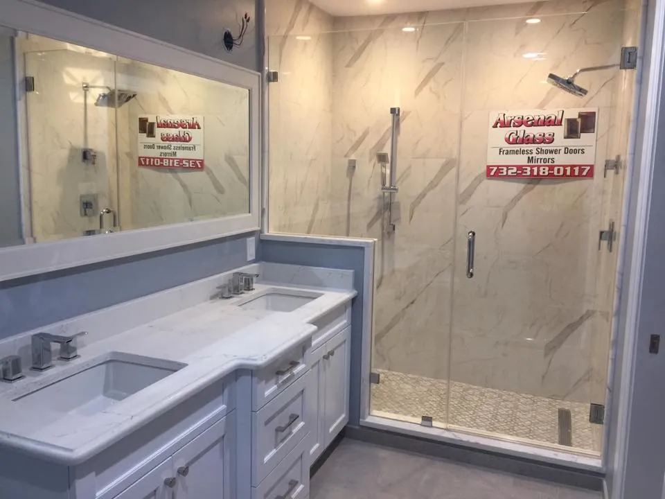 Frameless glass shower doors, Arsenal Glass, Linden, NJ.