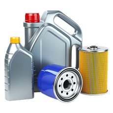 Oil and filter set: silver oil cans (red/yellow caps), blue and yellow oil filters, white background. | Importsports