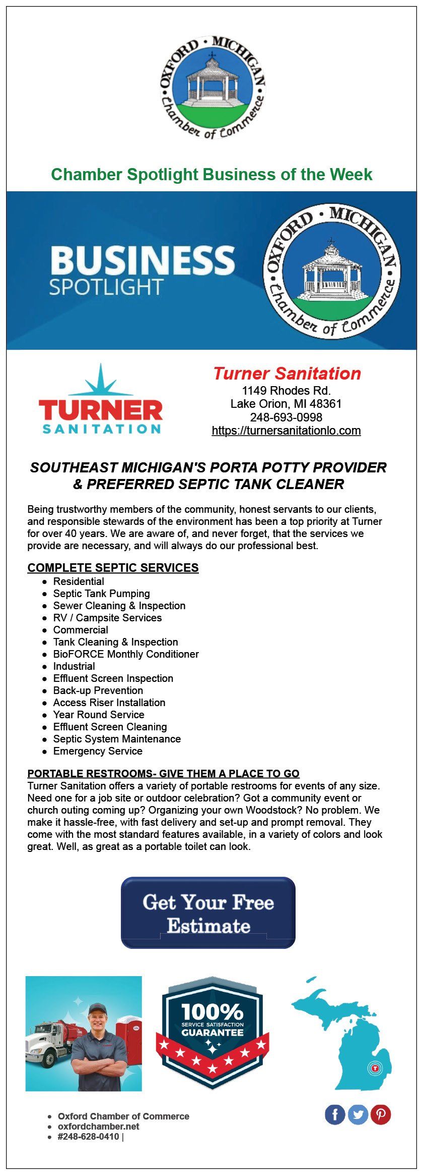 Chamber Spotlight | Lake Orion, MI | Turner Sanitation Chamber Spotlight | Lake Orion, MI | Turner Sanitation