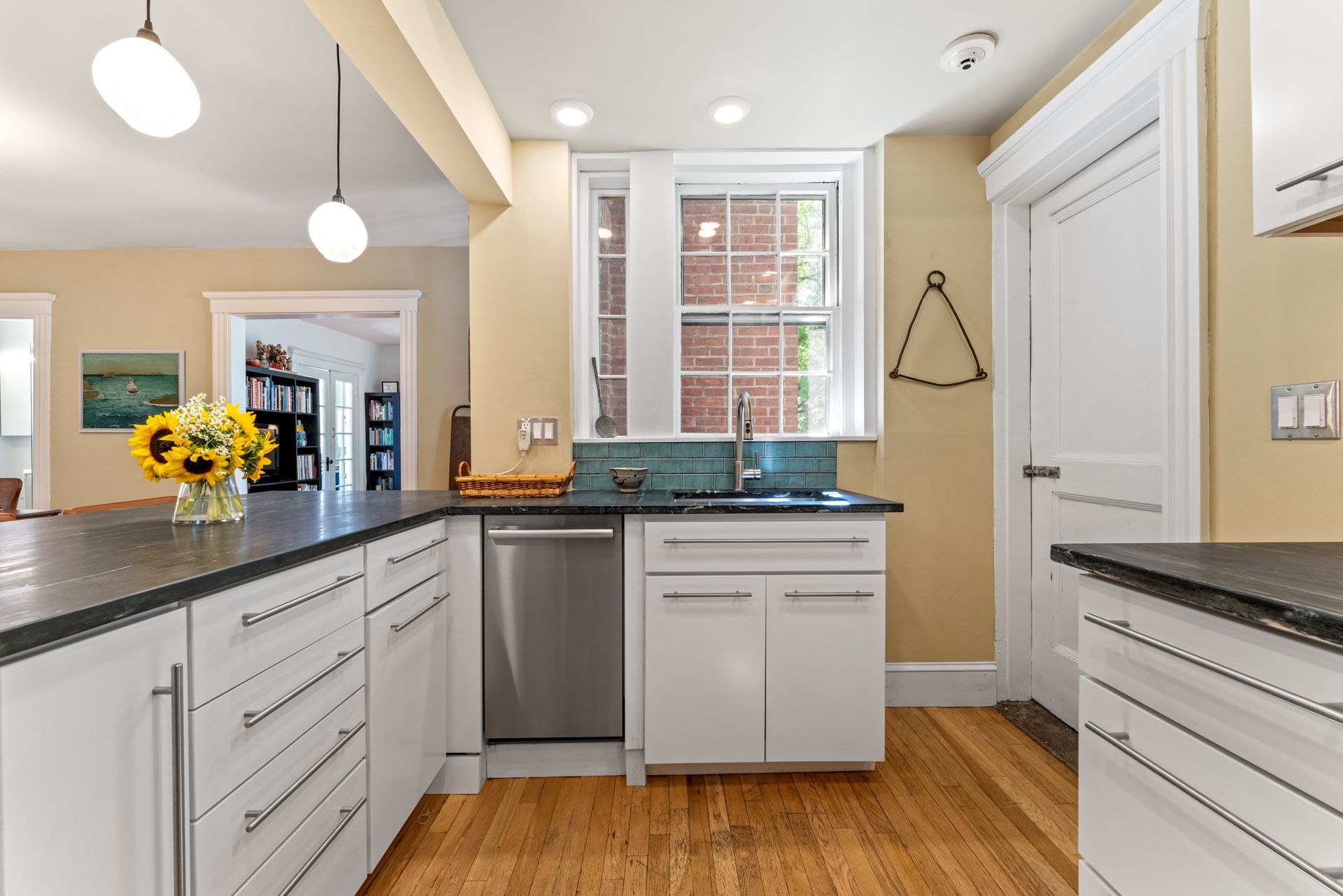 Kitchen counters, drawers and window