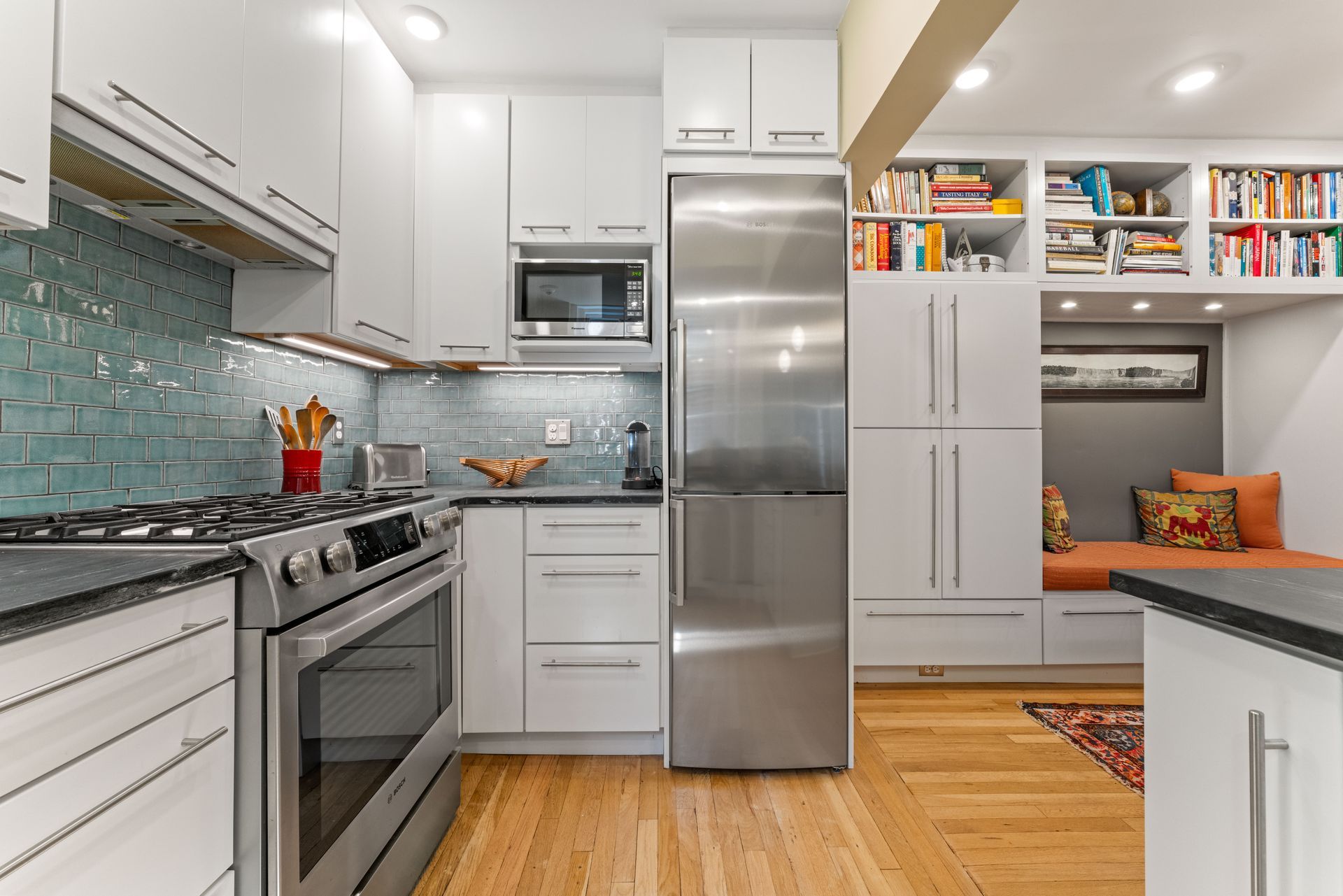 Closeup of kitche and reading nook