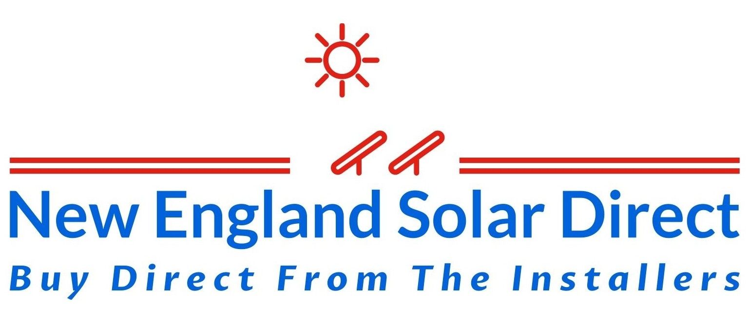 New England Solar Direct logo with red sun and blue text, &ldquo;Buy Direct From The Installers&rdquo; tagline