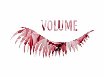 A close up of a pair of eyelashes with the word volume written on it.