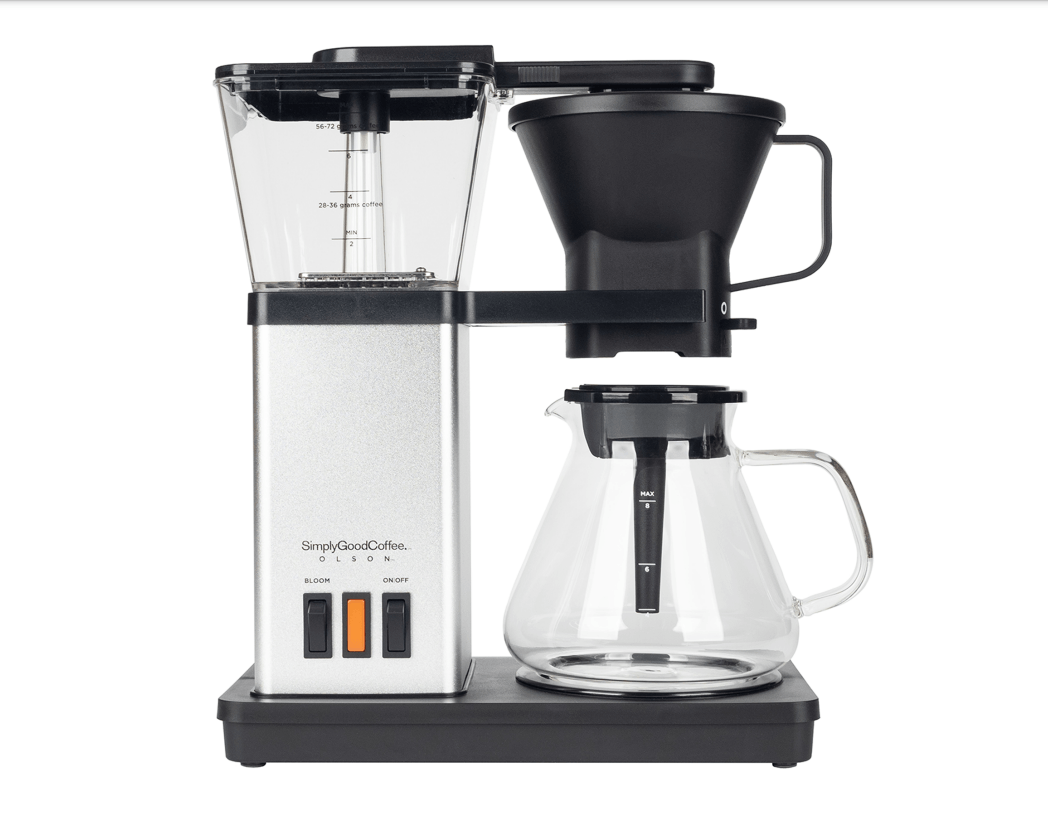 A coffee maker with a glass pitcher attached to it