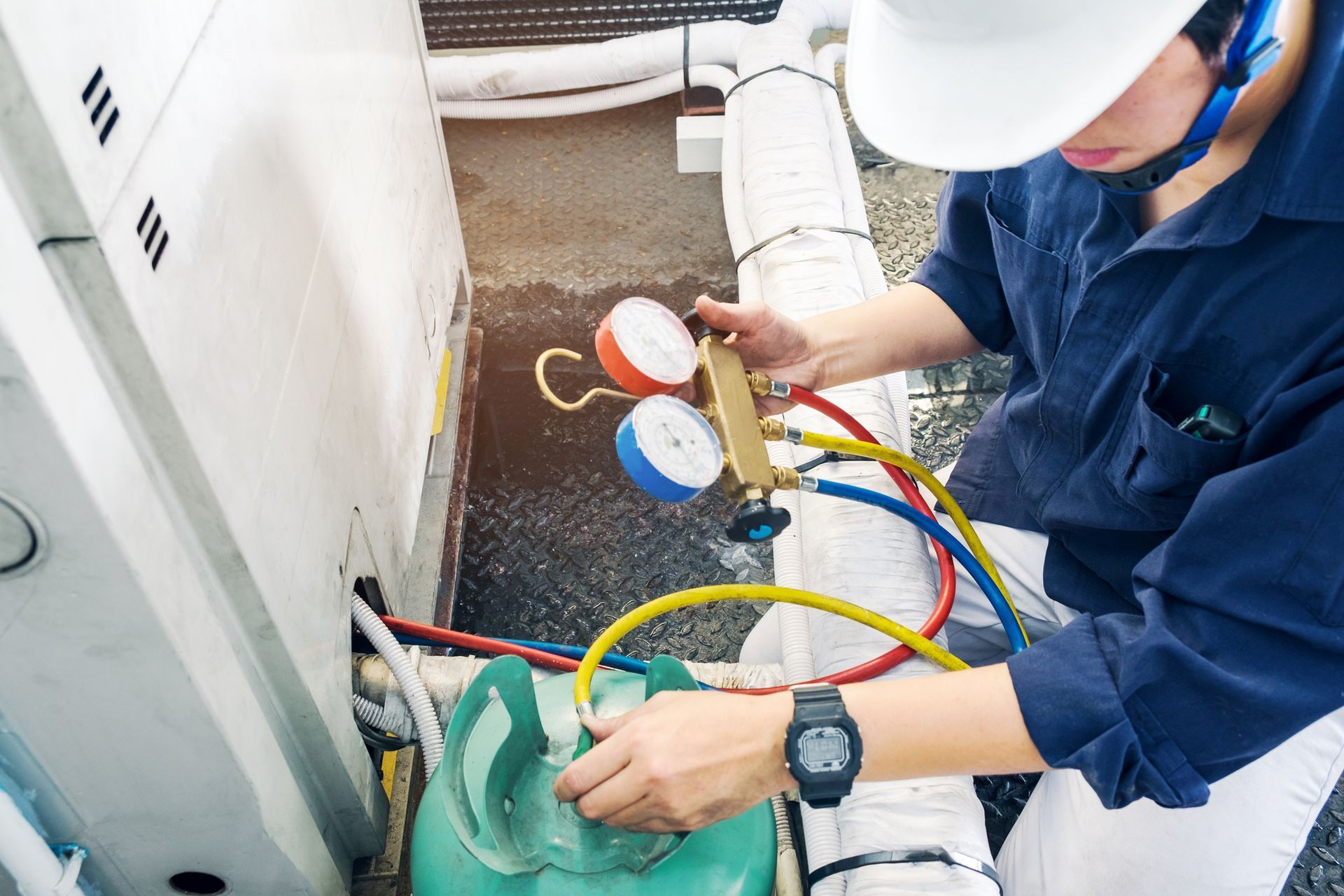 Technician Checking Air Conditioner — Sydney, NSW — Sharp Conditioning Solutions