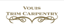 A logo for VOUIS TRIM CARPENTRY in elegant, gold serif lettering above a decorative, ornate gold scroll flourish.