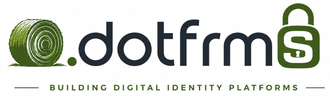 Dotfms logo with green dot and lock icon, tagline “BUILDING DIGITAL IDENTITY PLATFORMS”